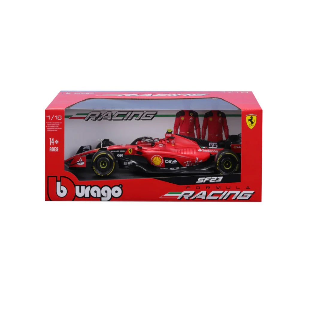 Bburago F1 2023 Ferrari F1 Team SF-23 No.55 - Carlos Sainz With Helmet 1/18 Scale
