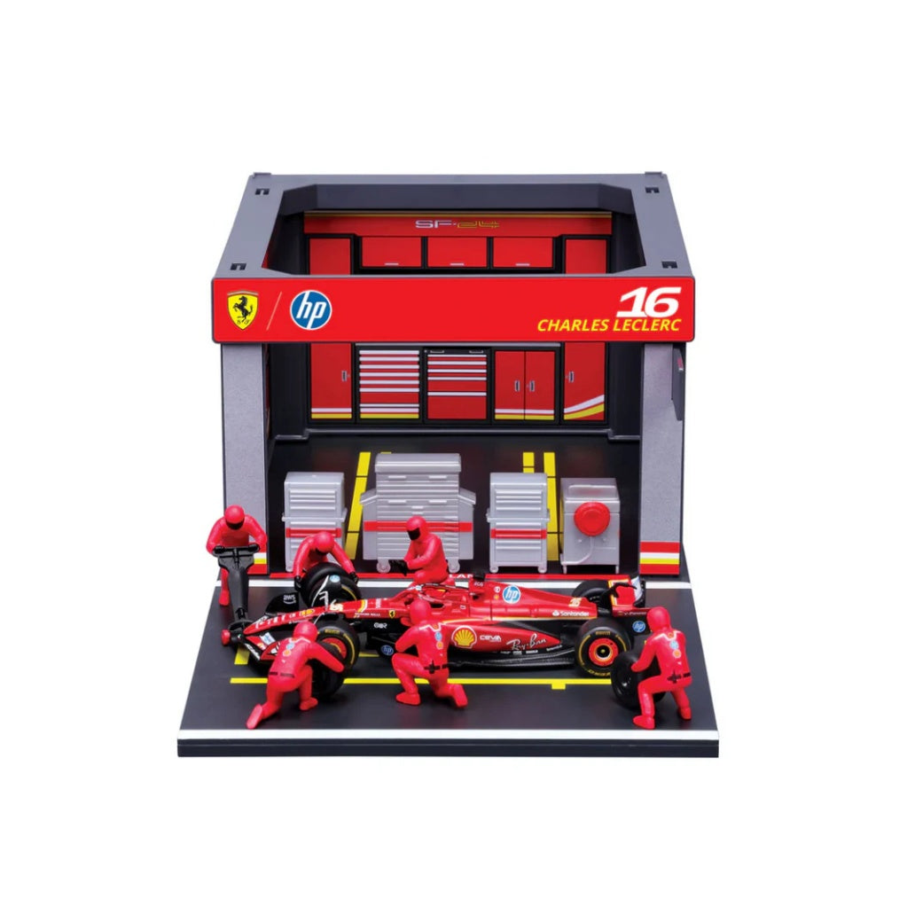 Bburago F1 Ferrari F1 Team SF-24 2024 Pit Pass Diorama Charles Leclerc 1/43 Scale