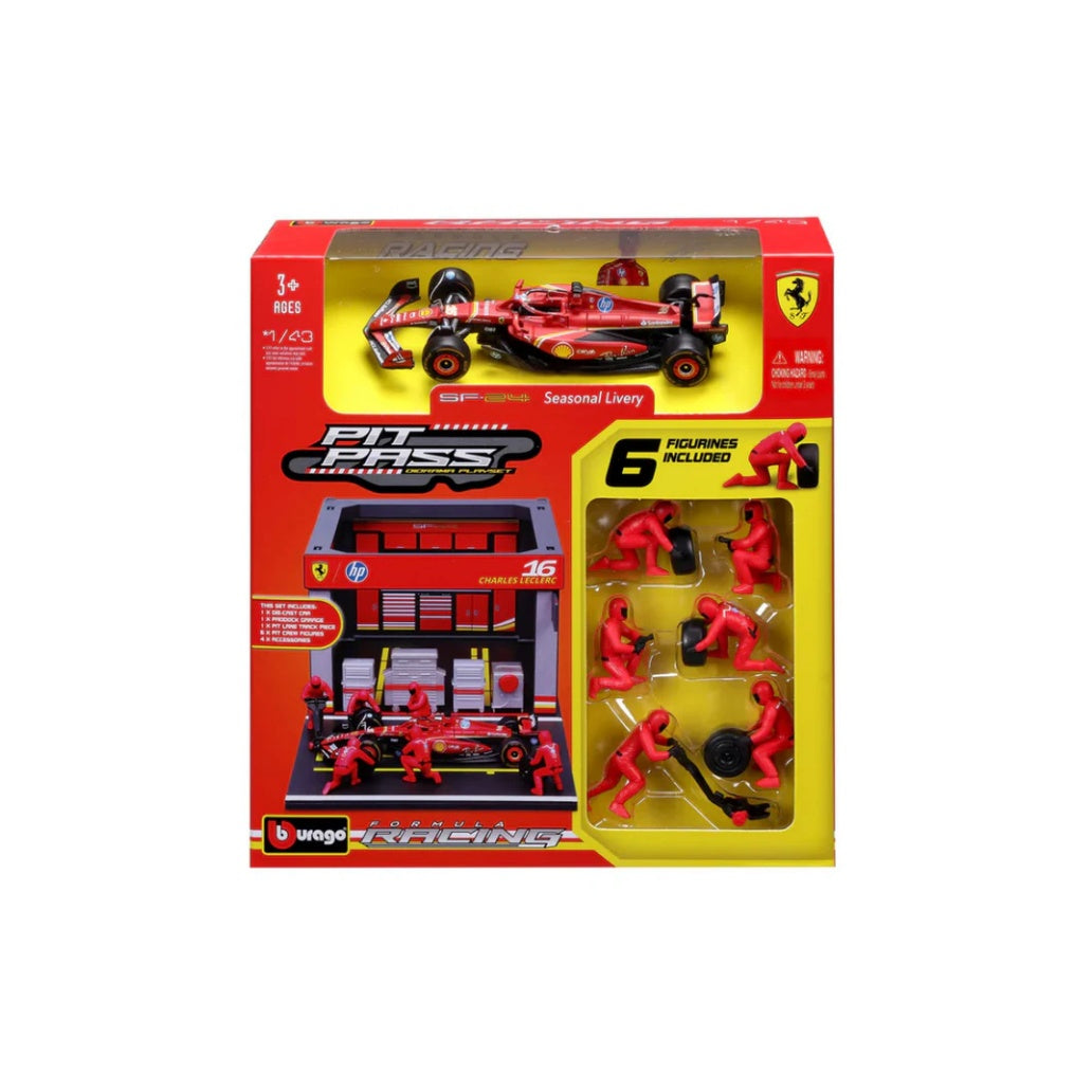 Bburago F1 Ferrari F1 Team SF-24 2024 Pit Pass Diorama Charles Leclerc 1/43 Scale