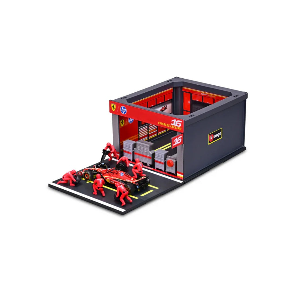 Bburago F1 Ferrari F1 Team SF-24 2024 Pit Pass Diorama Charles Leclerc 1/43 Scale