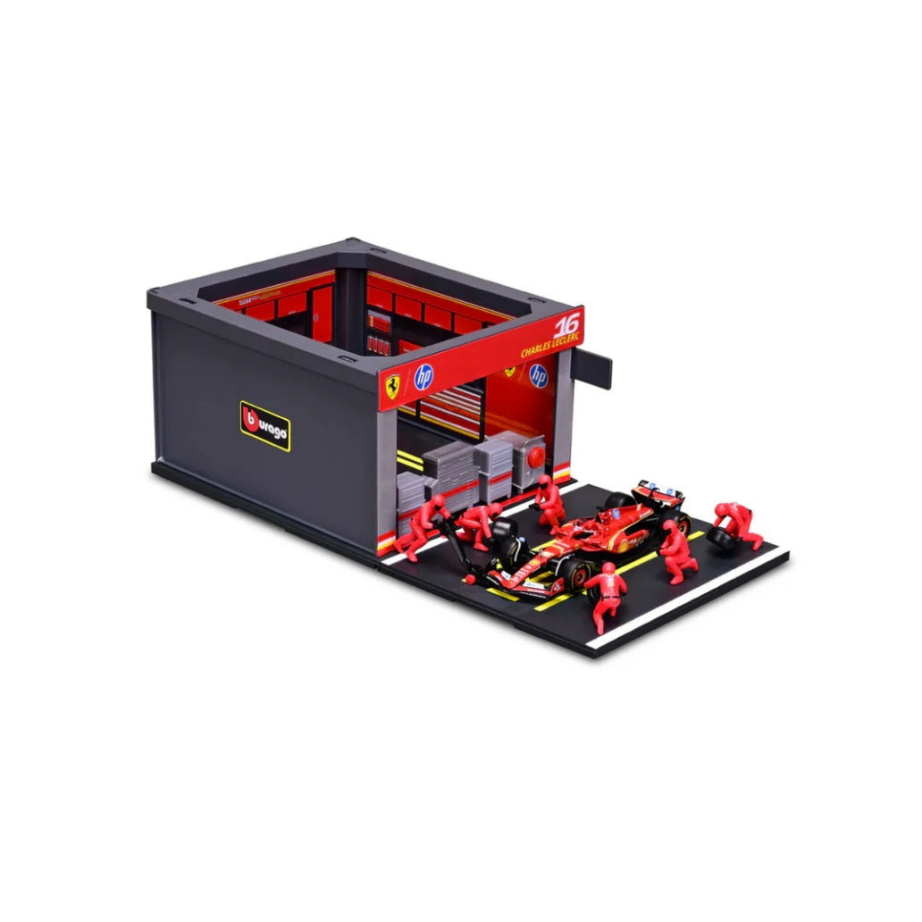 Bburago F1 Ferrari F1 Team SF-24 2024 Pit Pass Diorama Charles Leclerc 1/43 Scale