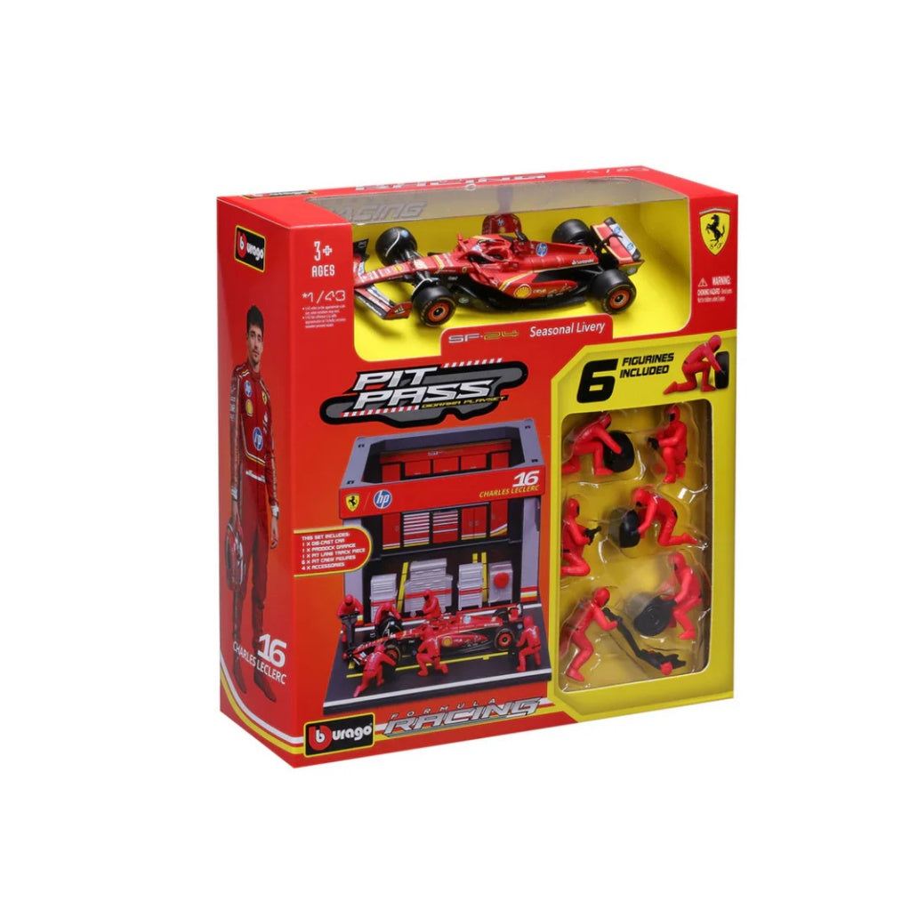 Bburago F1 Ferrari F1 Team SF-24 2024 Pit Pass Diorama Charles Leclerc 1/43 Scale