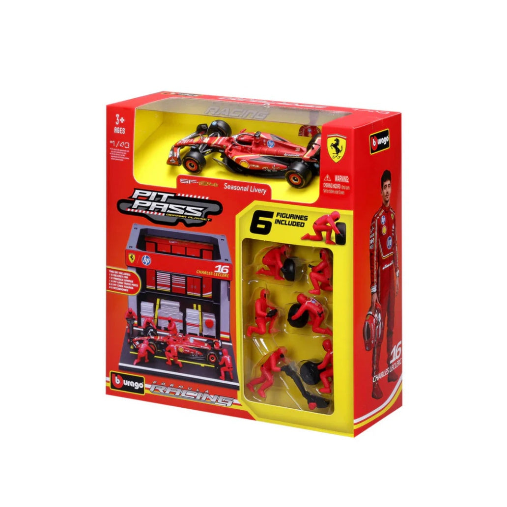 Bburago F1 Ferrari F1 Team SF-24 2024 Pit Pass Diorama Charles Leclerc 1/43 Scale
